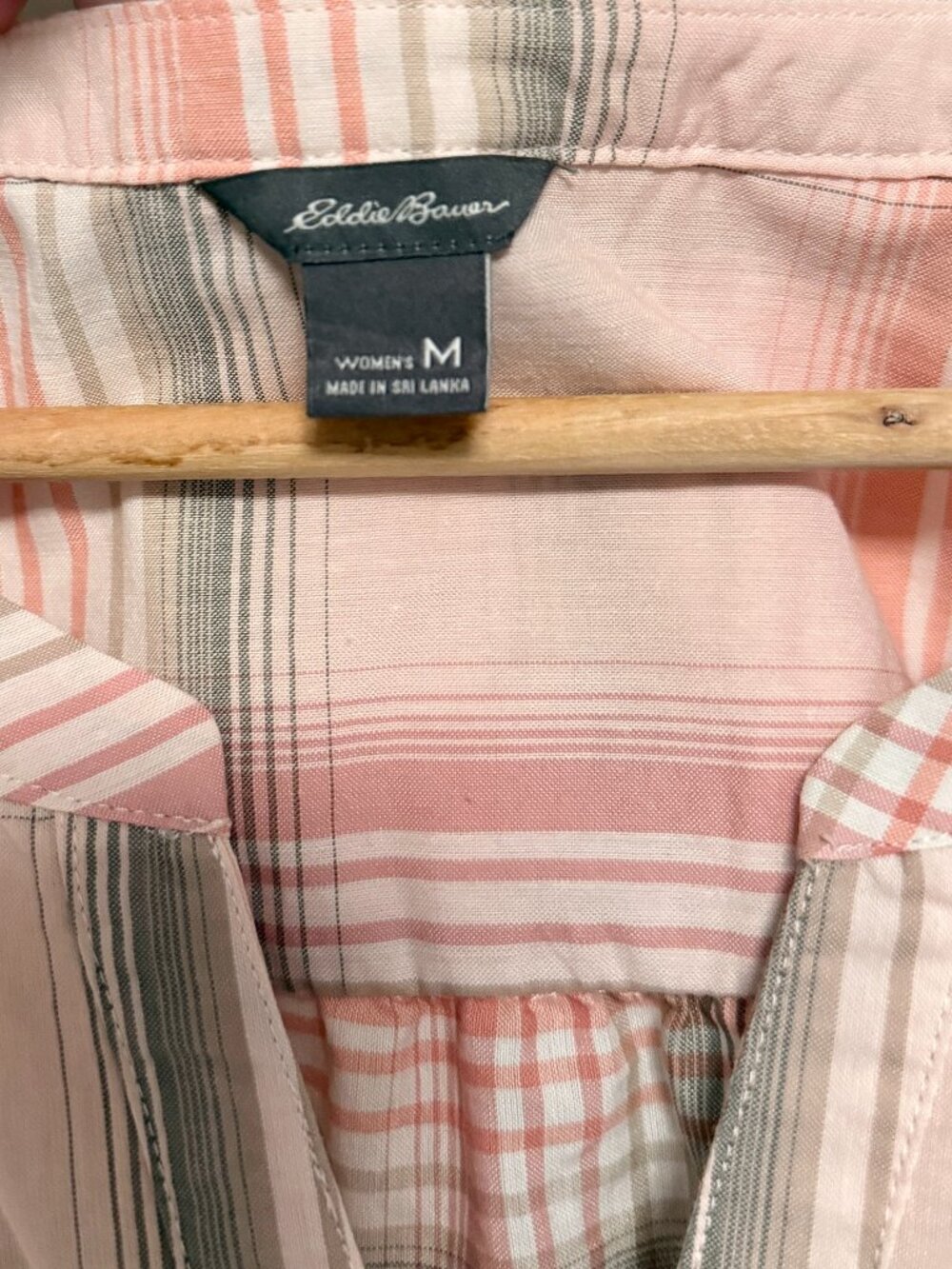 Eddie Bauer Pink Plaid Peasant Popover Blouse Cotton Size M Cabin Cottagecore - Picture 2 of 8